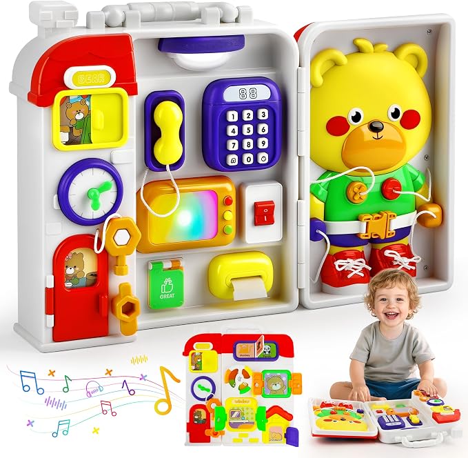 TOY Life Toddler Montessori Busy Board for 1-2 Year Old, 20‑in‑1 Baby Musical Toddler Toys, Early Educational Baby Montessori Toys for Toddler 1‑3, Easter Birthday Gift for 1+ Year Old Boys Girls