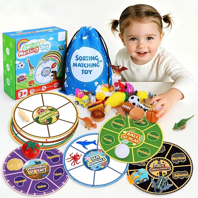 Sorting Toys for Toddlers, 48pcs Toys Match Card Sort Game with Storage Bag | Sorting Matching Game Set, Multiple Theme Fine Motor Toys Sensory Play Box Preschool Learning Activities Education Playset