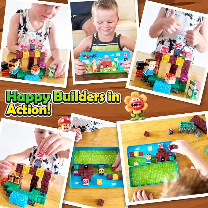 Soyee Magnetic Blocks Travel Toys with Portable Metal Tin - STEM Magnet Building Blocks Toddler Kids Toys for 3 4 5 6 7 8 Year Old Boys & Girls Xmas Birthday Gifts Stocking Stuffers Party Favor