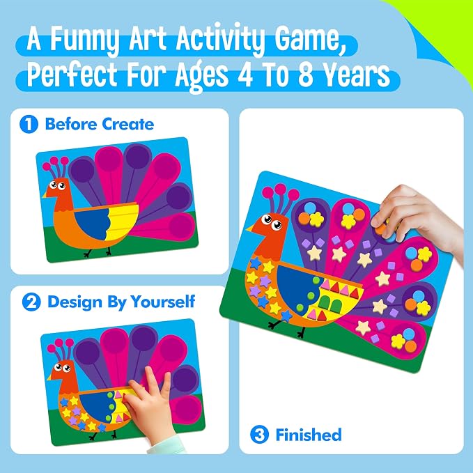 SpriteGru Foam Sticker Art Activity, 20 Wild Animal Art Boards with 1660 Foam Stickers in 10 Colors, Funny DIY Activity Creative Craft Kits Travel Game for Kids, Boys & Girls