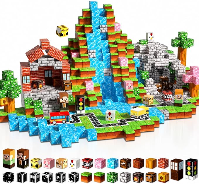 Magneverse 200 PCS 0.8in Magnetic Blocks - Magnet Toys & Magnetic Building Blocks Cubes, Stacking Magnets, STEM Toys for School Acitivities, Birthday Gifts for Boys Age 3+ Years Old (Theme: Forests)