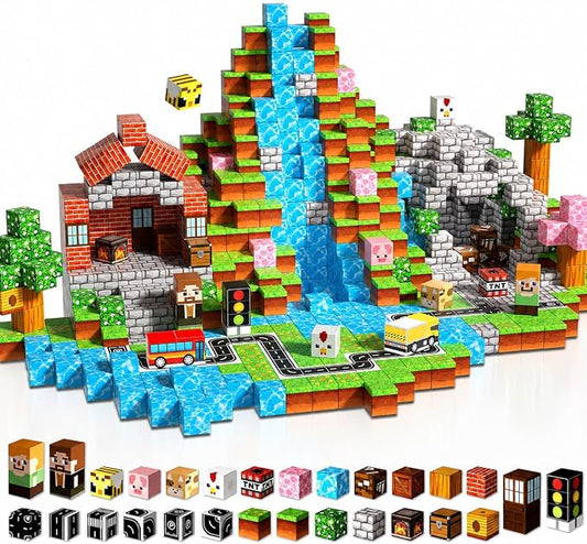 Magneverse 200 PCS 0.8in Magnetic Blocks - Magnet Toys & Magnetic Building Blocks Cubes, Stacking Magnets, STEM Toys for School Acitivities, Birthday Gifts for Boys Age 3+ Years Old (Theme: Forests)