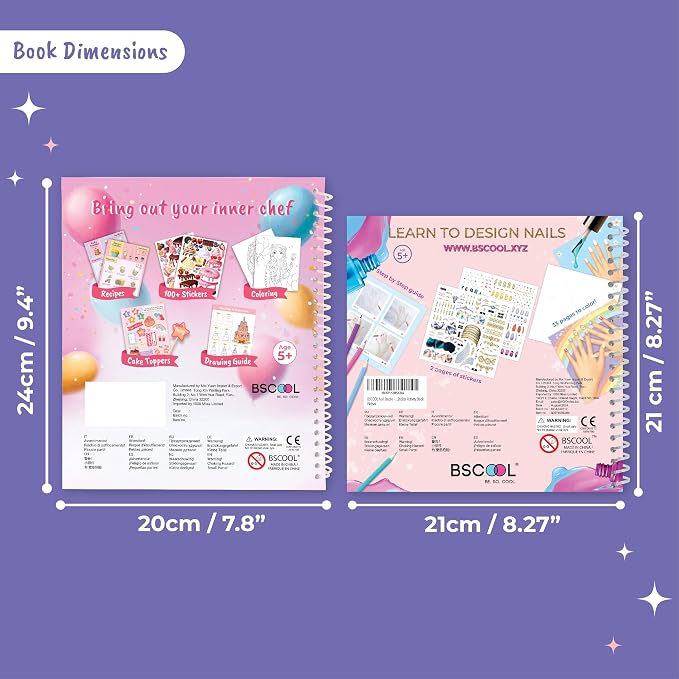 BSCOOL Nail Art Activity Book Drawing Coloring for Kids with Stickers | Fashion hairstyle creation guides, play and bake studio sets included. Fun creative multipack for children ages 5 and up
