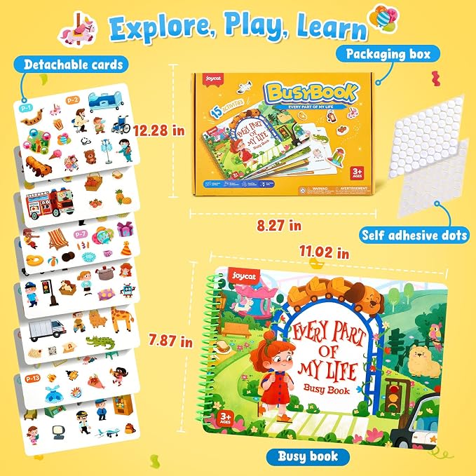 JoyCat Daily Life Busy Book for Toddlers Ages 3-5, English | 15 daily-life scenes from amusement parks and picnics to hospitals and seaside trips build creativity and preschool skills