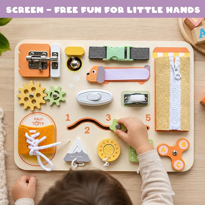 Montessori Busy Board for Toddlers, Wooden Sensory Toys, Preschool Learning Activities for Fine Motor Skills Travel Toy, Basic Life Skills Educational Gifts for 1 2 3 Years Old Kids Boys Girls (Green)