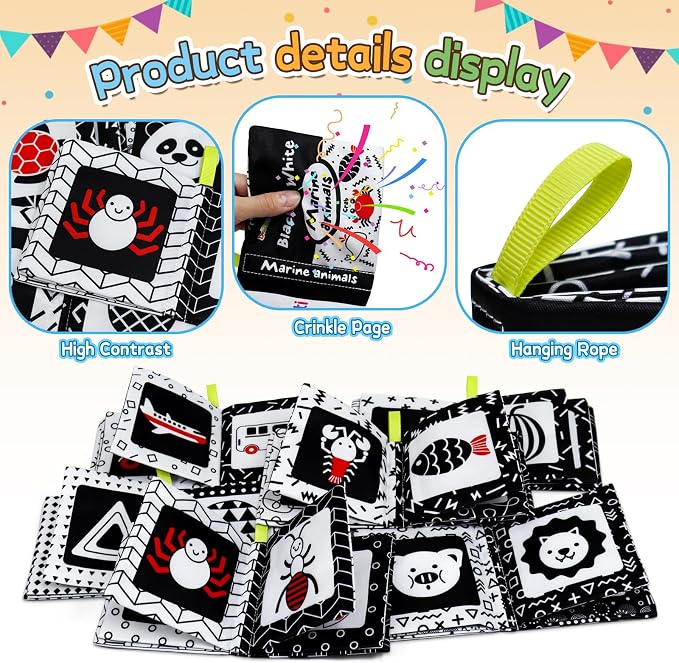 Dr.Rapeti 6 Pack Soft Books, High Contrast Cloth Book, Bath Book, Baby Book | Baby Shower Toy, Washable, Nontoxic, Educational Learning Toy, Sensory Book, Baby Soft Cloth Book, Crinkle Soft Book