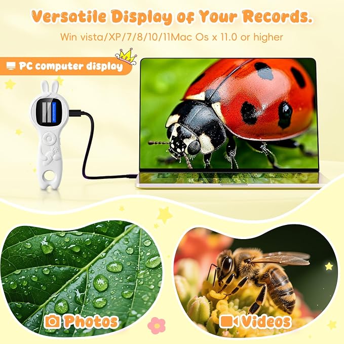 Children's Handheld Electronic Magnifying Glass, White Rabbit-Shaped Science Educational Microscope Kit, STEM Educational Toy for Kids Ages 5–10 Birthday Gift for Boys & Girls