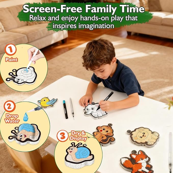 Magic Puffs 3D Art Craft, Jungle & Forest Animals Crafts for Kids, DIY Foam Texture Painting & Inflate Activity – Easy, Fun, Mess-Free, Christmas Birthday Gift for Girls & Boys Age 4 5 6 7 8 9 10