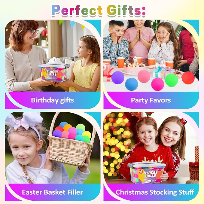 48 Pack Slow Rising Stress Ball,Stress Balls for Kids Adults,Stretchy Fidget Toys for Anxiety Relief,Hand Therapy Sensory Squishy Ball,Squishy Toys,Treasure Prize Box Toys for Kids Classroom | Hand Therapy Sensory Squishy Ball for Stress Relief, Squish...