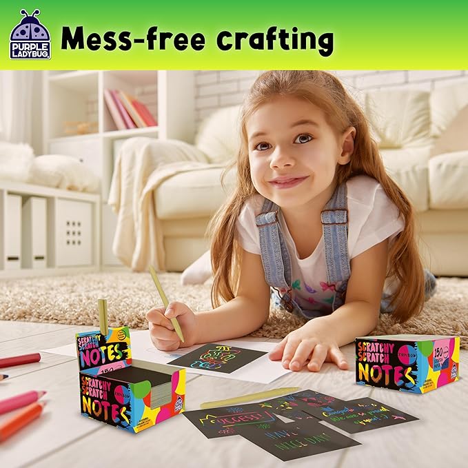 Rainbow Scratch Art for Kids - 150 Pcs Rainbow Scratch Art Paper Mini Notes | Arts and Crafts Supplies Ages 4-12, Stocking Stuffers for Kids, Activities for Classroom, Camping, Summer, Travel, & Wedding