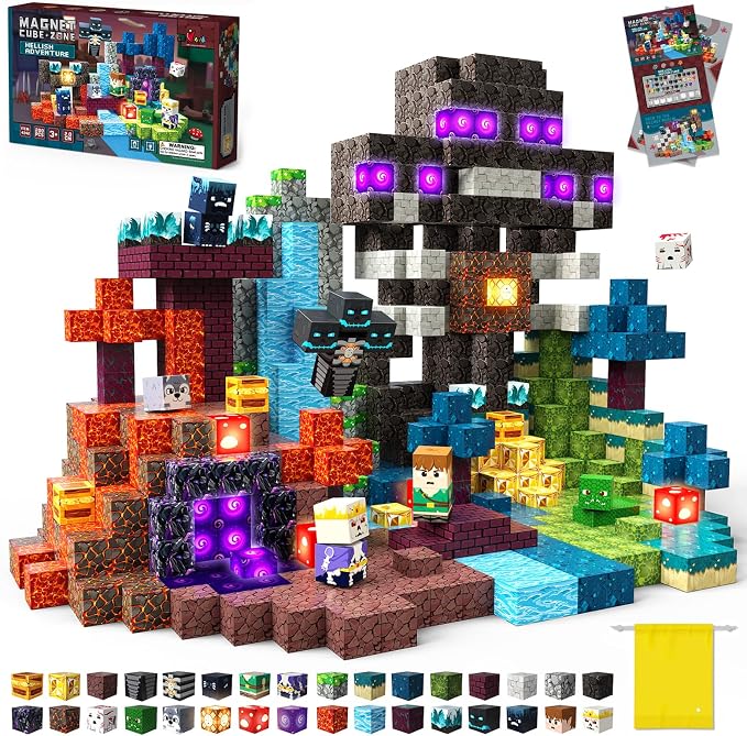 Magnetic Building Blocks STEM Toy Magnet Cubes for Kids 4-12 | Magnetic Cubes, 0.8 inches Building Blocks, Christmas Birthday Gifts for Kids Boys Girls Inferno Adventure-200pcs