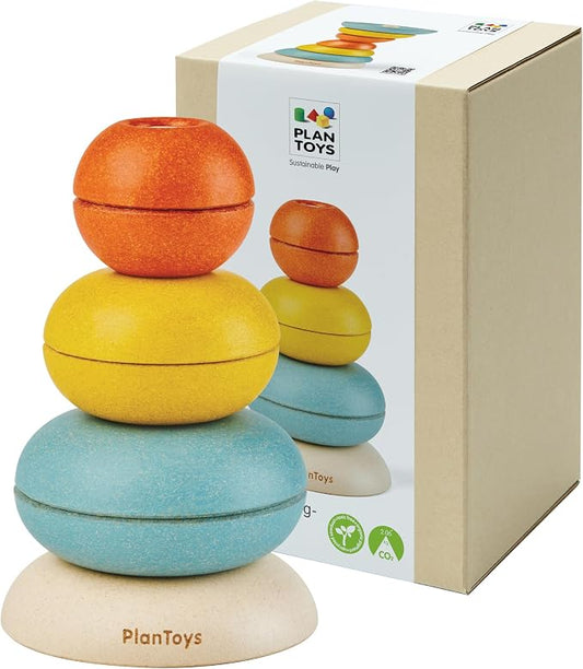 PlanToys® Stacking Cups Ring Wooden Montessori Size Colour Sorting Kids Toy | stacking cups ring, wooden montessori size colour sorting, fine motor early math coordination, educational activity, toddlers