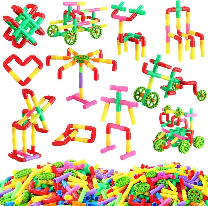 Libima 460 Pcs Tubular Pipes Building Blocks for Kids Over 6 Years Old Stem Building Toy Colorful Tube Pipe Toy Construction Set for Toddlers Educational Preschool Learning