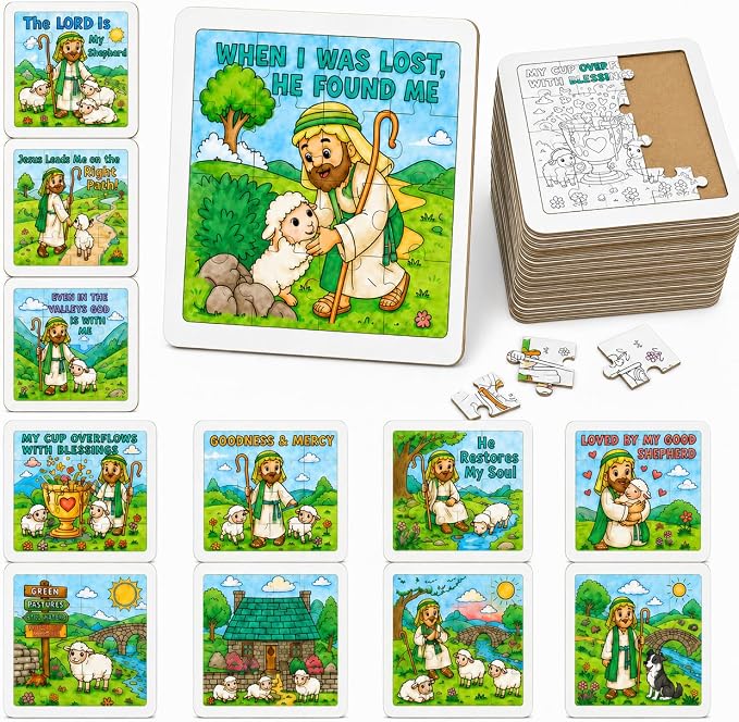 Cinrobiye 24 Pcs VBS 2026 Emerald Isle Coloring Puzzle Kit, Good Shepherd Christian Puzzle Crafts Inspired by Psalm 23 for Vacation Bible School, Sunday School, Church Activities and Group Events