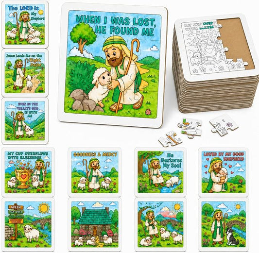 Cinrobiye 24 Pcs VBS 2026 Emerald Isle Coloring Puzzle Kit, Good Shepherd Christian Puzzle Crafts Inspired by Psalm 23 for Vacation Bible School, Sunday School, Church Activities and Group Events