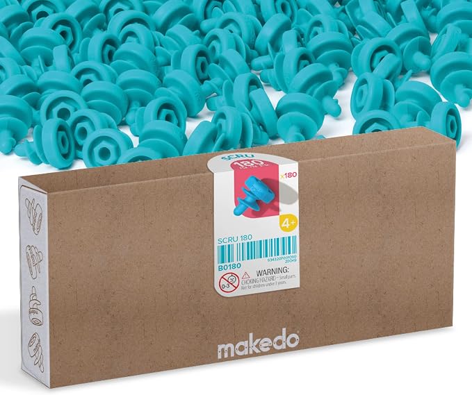 Makedo SCRU 180 | 180 Piece Set for Kids Age 4+ | Perfect for Classroom STEM and STEAM Learning | At Home Play and Classroom Learning | STEM and STEAM Educational Toys | Reusable Tools for Boys and Girls Age 4+