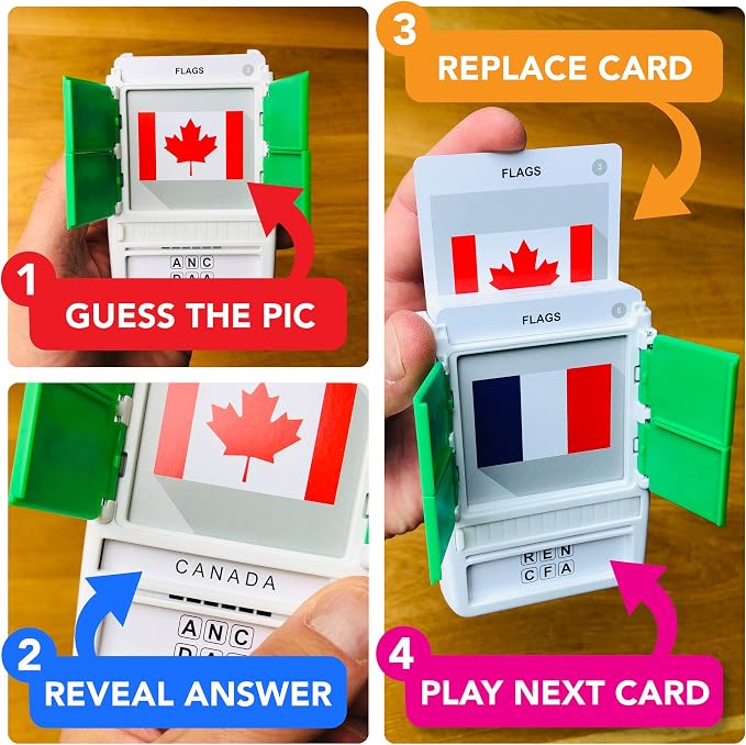 Flags of The World Travel Game - Learn 100 Country Flags | Flash Cards with Slide Reveal Case | Geography Card Game, Gift, Stocking Stuffer | for Kids and Adults | Ages 6+