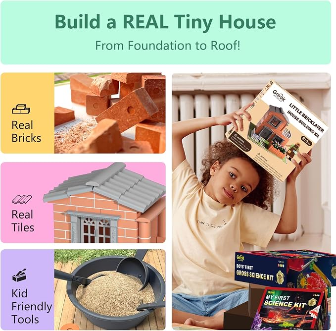 Mini Brick House Building Kit for Kids Age 8+ | Block Building Toys with Real Mini Bricks, STEM Creative Gifts for Boys Girls- DIY Tiny House Construction Set