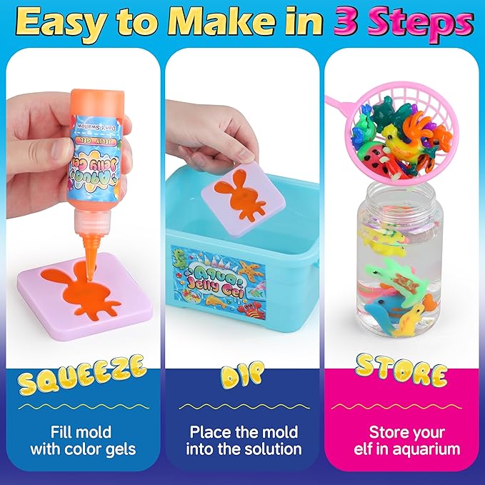 wookidel Magic Gel Water Elf Toy Kit, Aqua Fairy Water Gel Kit for Kids | 10 Gels & Mold Water Pets, DIY Squishy Maker Kit, Make Your Own Squishies Sensory Toys, Art Craft Gift for Girls Christmas