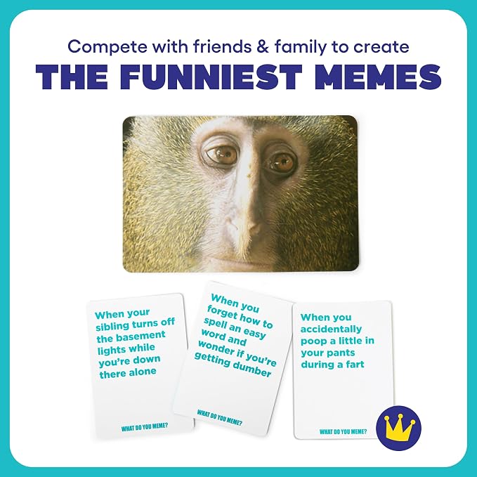 WHAT DO YOU MEME? Family Edition by Relatable - Nappa Award 2025 Winner, Family Games for Kids and Adults 8+, The TikTok Viral Sensation Kids Game - Includes 300 Caption Cards, 108 Photo Cards