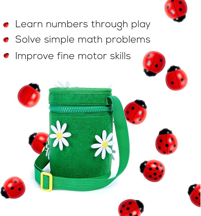 Counting Ladybugs - Montessori Wooden Counting Toy for Girls 3 4 5 Year Old - Ladybug Learning Toys for Toddlers - Preschool Kids Toys for Number Matching, Sorting & Fine Motor Skills - Lady Bug Gifts | Ladybug Learning Toys for Toddlers - Preschool Ki...