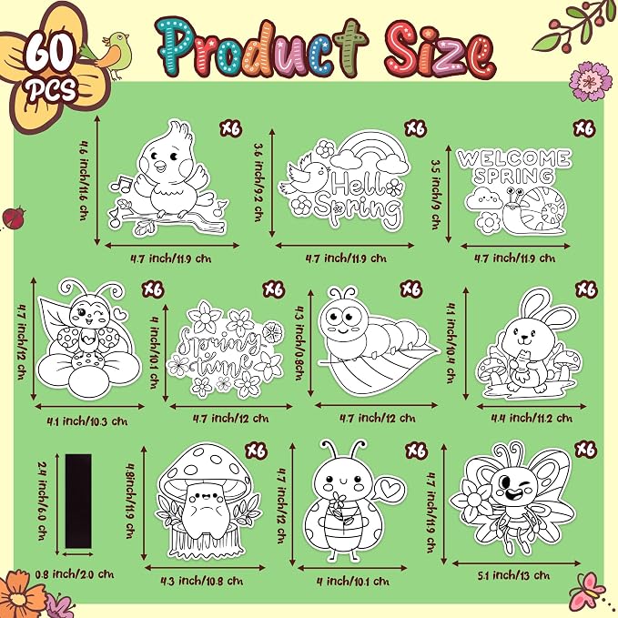 Hello Spring Coloring Art Crafts Kits- Welcome Spring Color Your Own DIY Magnets Blank DIY Coloring Fridge Magnets for Spring Holiday Birthday Easter Party Supplies School Classroom DIY Activity Favor