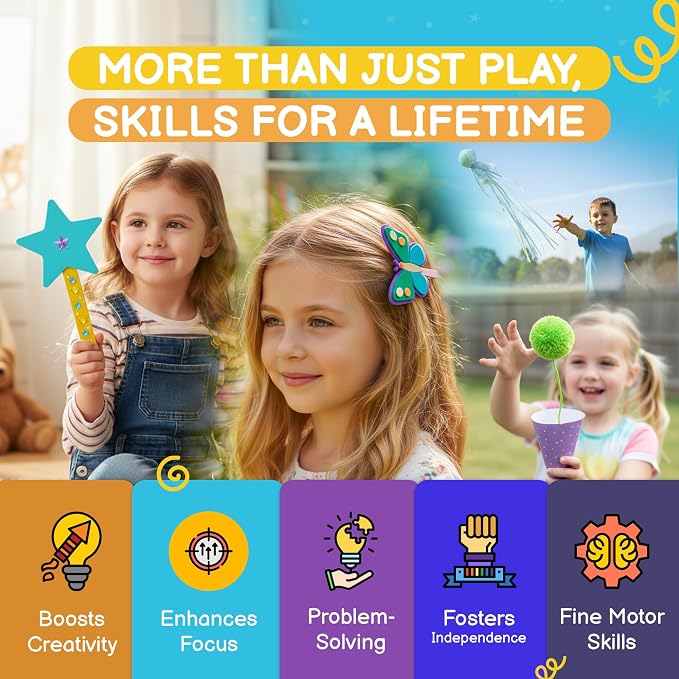 QuTZ Crafts for Kids Ages 4-8, 10-in-1 Toddler Craft Box, Build Projects that Glow, Float, Wearable and Playable, No prep and no Clean-up, Art and Crafts Supplies for Kids 4 5 6 7 8 Year Old