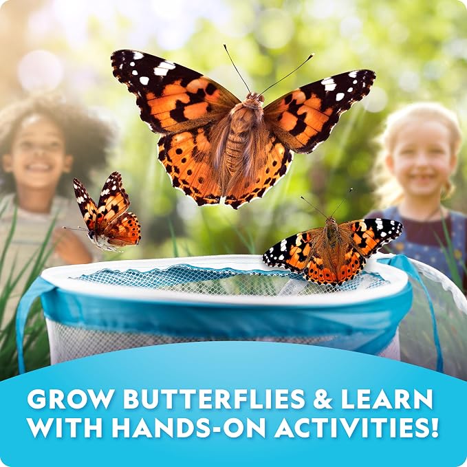National Geographic Ultimate Butterfly Growing Habitat Kit for Kids | Voucher for 5 Caterpillars, Mesh Butterfly Habitat, Glow-in-the-Dark Figures, Metamorphosis Science, Outdoor Learning