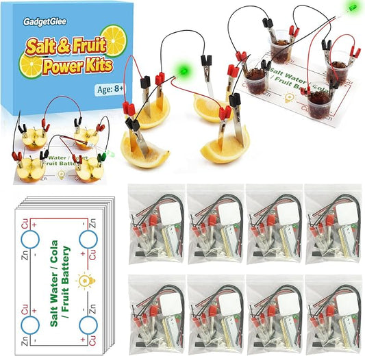 8 Set Science Circuit Kits, STEM Kit Fruit Saltwater Battery Potato Lemon Light Bulb Experiments for Kids 8-12, Circuits for Class Electricity Projects 9 10 11 12 Year Old