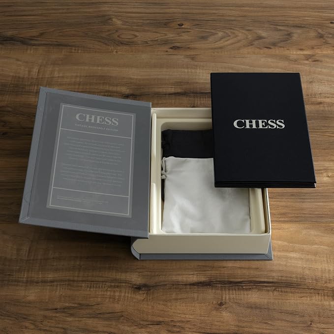 WS Game Company Chess Vintage Bookshelf Edition Board Game with Wood Pieces | Classic 2-Player Strategy Game, Linen-Wrapped Book Box, Integrated Storage, Full-Size Folding Board, Adults and Kids 9 and Up
