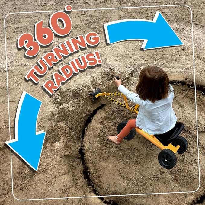 Stargo Kids Excavator Toy Sand Digger with All Terrain Rubber Wheels, Steel Sandbox Digger Toys for Boys, Sand Toys Ride On Excavator, Beach Toys