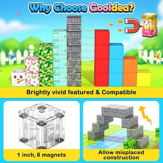 108PCS Magnetic Blocks Bunny Garden Magnet Building Toys for Kids Age 3+ | Magnet Building Cubes, STEM Sensory Learning Toys, Christmas Easter Gifts for Boys Girls, Outdoor Kids Toys