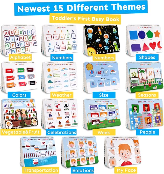 Mallify Busy Book for Toddlers 3-5, Preschool Busy Book 30 Themes Kids Binder and Early Learning Toys, Tracing Coloring Books for Kids Ages 4-8, Montessori Books for Toddlers, Christmas Birthday Gifts