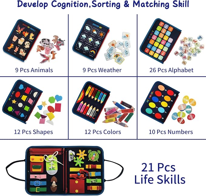 LearnToy Busy Board - Dinosaur Montessori Toys for 3 4 5 Year Old - Sensory Toys for Autistic Children - Toddler Travel Toys - Busy Book for Toddlers Activities as Boys Girls Gift | Sensory Toys for Autistic Children - Toddler Travel Toys - Busy Book f...