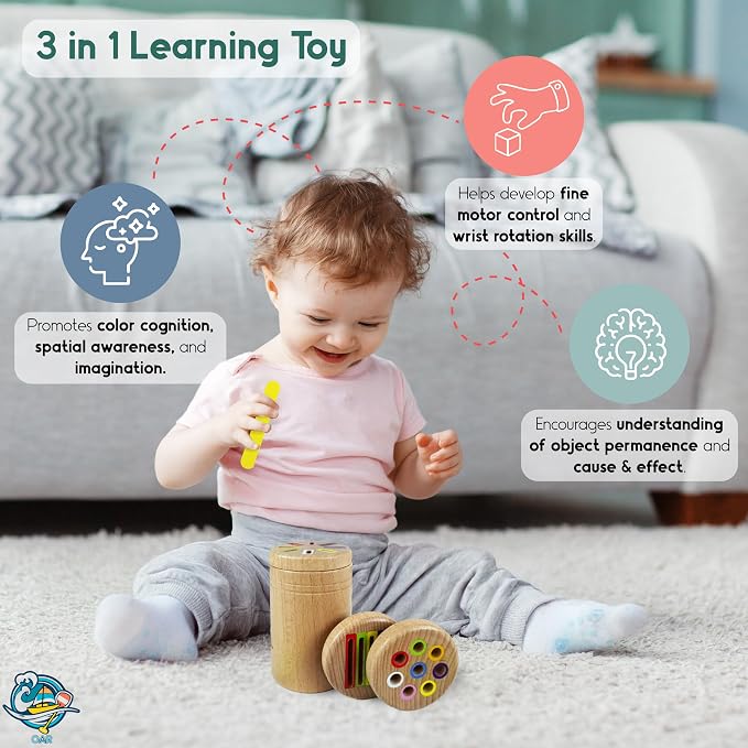 OAR Wooden Montessori Baby Toddler Toys 1-3, 3 in 1 Fine Motor Sensory Toy | Beech Wood Set: Color Sorting, Coin Drop And Cause-And-Effect Play; Builds Fine Motor Skills And Sensory Focus For Toddlers