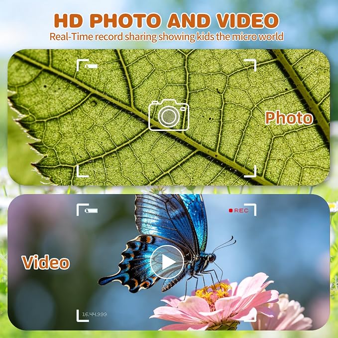 Pocket Kids Microscope for Over 3 Years Old, 1000X Handheld Microscope for Kids w/2''IPS Digital, Photo Video Mini Portable Microscopes, Science Edu Digiscope,Christmas Birthday Gifts for Kids