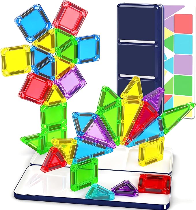 Mini Magnetic Tiles Travel Set with Case 30pcs, Magnet Travel Toys | Portable Mini Size Magnetic Tiles for Kids Ages 3-5 4-8 Boys Girls, STEM Magnet Toys for Outdoor, Gifts for Toddlers
