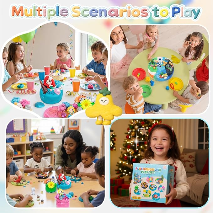 8-Pack Play Dough Jars, Reusable Sensory Play Kit for Kids, Non-Toxic | Preshcool Educational Creative Playdough,Back to School, Birthday Valentines,Party Favors,Goodie Bags,Boy Girl Home Classroom