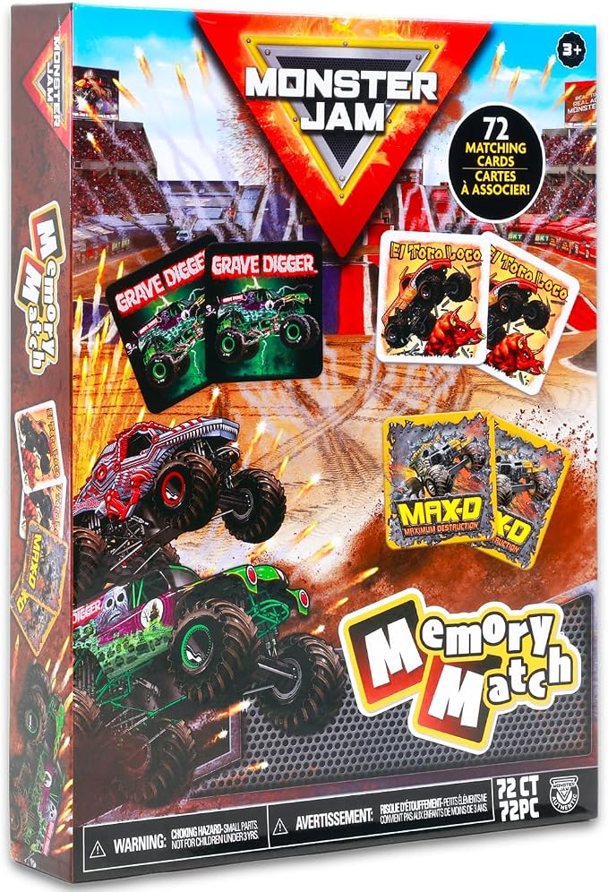 Monster Jam Memory Game Set - Educational Toy Bundle with Truck Card Matching Game Plus Stickers, More | Monster Jam Learning Toy for Boys, Kids