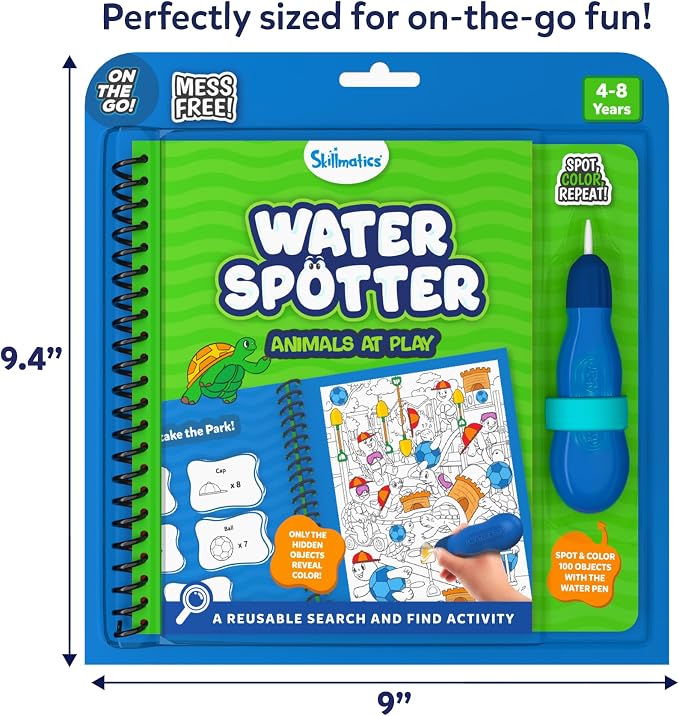 Skillmatics Water Spotter Animals, Travel Toy, Activity Book, Gift for Kids | Paint with Water Kit, Kindergarten Coloring Book, Screen-Free Fun, Mess-Free, For Boys & Girls Ages 4, 5, 6, 7, 8