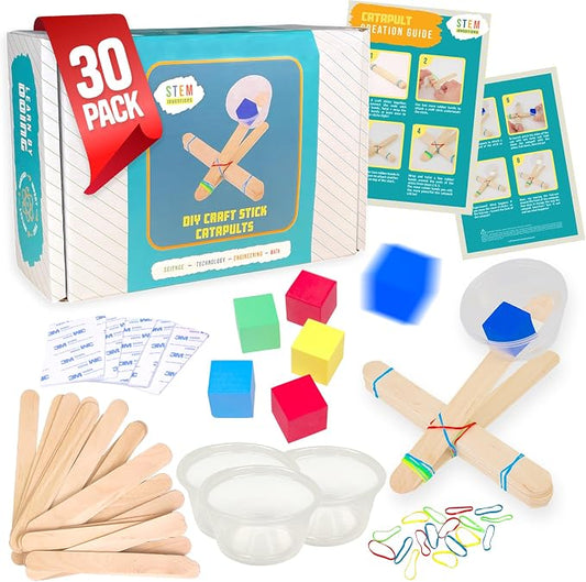 Catapult Kit, 30-Pack - Bulk STEM Project Kit for Classrooms, Ages 8+ | Builds 30 mini catapults with pre-counted supplies for a full class, hands-on physics of force and energy