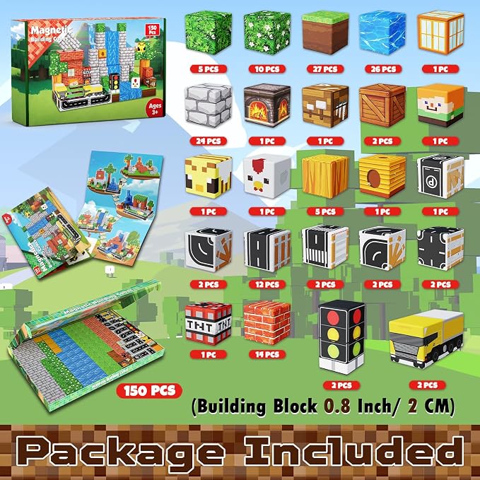 Magneverse 150 PCS Magnetic Blocks - Forest Magnetic Building Block for Kids Ages 4-8, Magnetic Cubes for Boys Girls, STEM Educational Stacking Magnet Toy for 3 4 5 6 7 8 9 10 11 12 Birthday Gifts