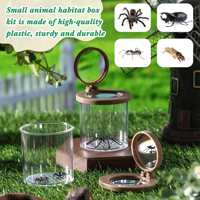 Skylety 2 Pieces Bug Jars Insect Viewer Catcher Bug Magnifying Insect Cage Container for Kids Children Science Nature Exploration Tool(Brown)