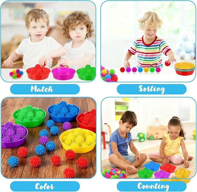 85 Pcs Sensory Bin Filler Kit with Tools Fine Motor Skills Set Counting Sorting Training Set with 72 Hedge Balls 5 Tweezers 3 Scissors Clips 5 Cups Learning Activities for Home School