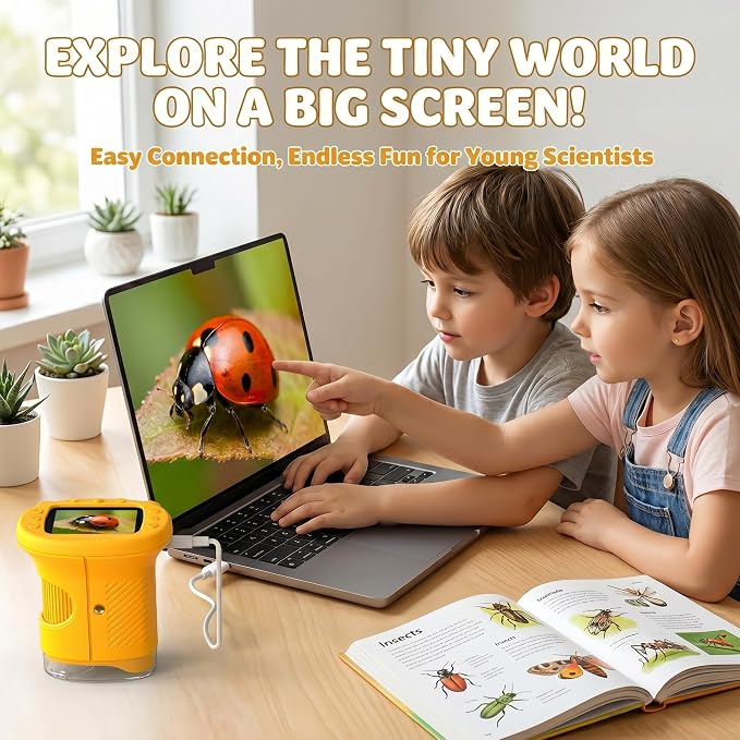 Kids Microscope, 4K 1000X Zoom, 2.4" Screen, STEM Toy for Ages 4-8 | Digital Microscope with Photo & Video Recording, 8 LED, USB Rechargeable, No Slides Needed, Birthday Gift for Boys Girls 4-12
