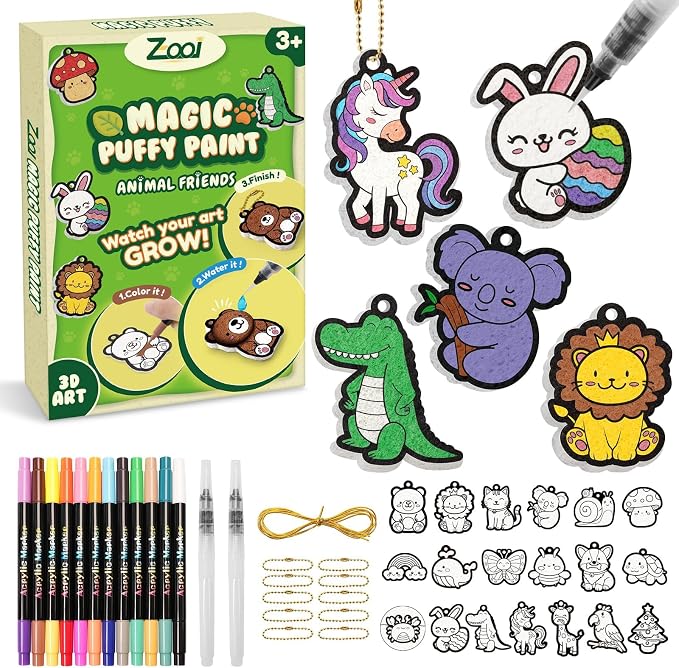 Magic Puffs Paint 3D Art Crafts Kit, Back to School Supplies Gifts for Kids | 19 Mess-Free Paint by Number Crafts for Kids Ages 4-8, DIY Color Inflate Activity, Gift for Girls Boys Ages 4-12