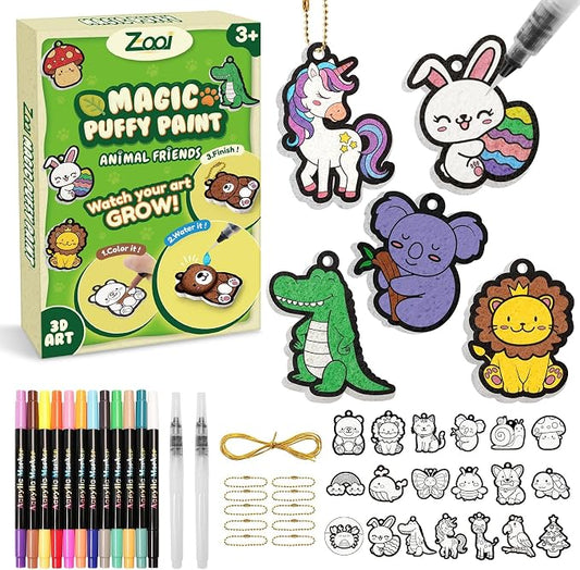 Magic Puffs Paint 3D Art Crafts Kit, Back to School Supplies Gifts for Kids | 19 Mess-Free Paint by Number Crafts for Kids Ages 4-8, DIY Color Inflate Activity, Gift for Girls Boys Ages 4-12