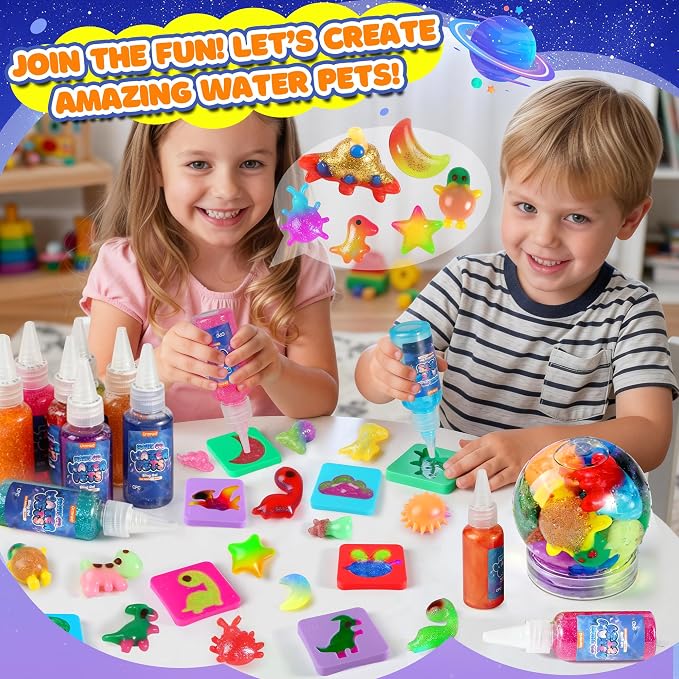 URMYWO Magic Water Elf Toy Kit, 36 Gels & 24 Molds, Squishy Maker for Kids | Aqua Fairy Water Gel Kit with Sparkling, Glow, Bling Gels, Make Your Own Squishies, Dinosaurs Space Molds for DIY Water Pets