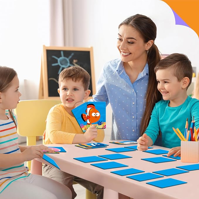 SpriteGru Marine Animal Memory Game, 28 Chunky Cards Sea Animals Head Tail Matching Game 1-5 Players Underwater Creatures Memory Matching Game for Preschoolers, Toddlers, Kids