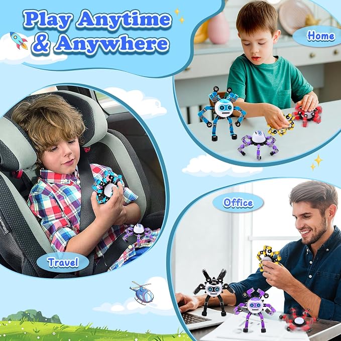 5 PCS Travel Toys Transformable Fidget Spinners Toys for Kids and Adults Sensory Toy for Boys Teens Stress Relief Autism ADHD Cool Road Trip Travel Essential Birthdays Gifts for Party Favors